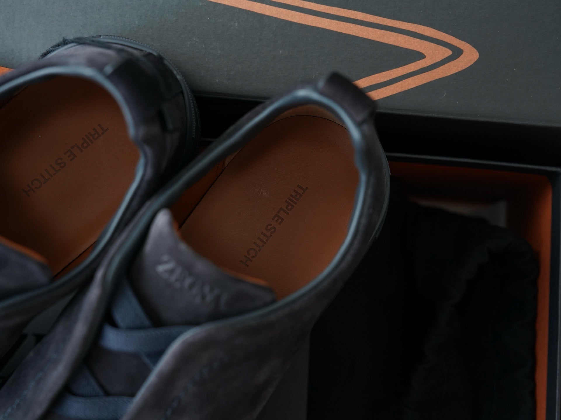 Navy Blue Suede Leather Triple Stitch Luxury Casual Shoes