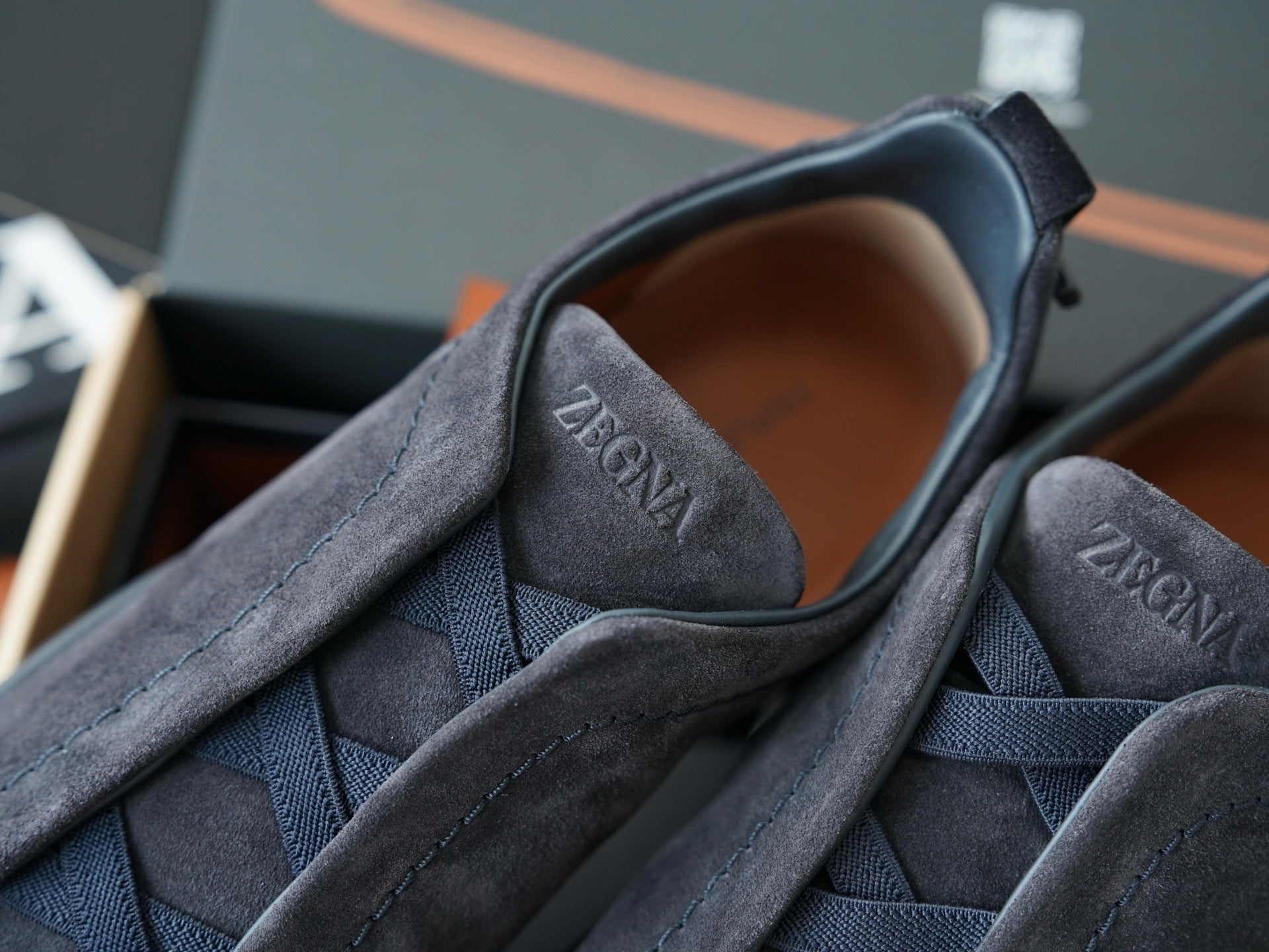 Navy Blue Suede Leather Triple Stitch Luxury Casual Shoes